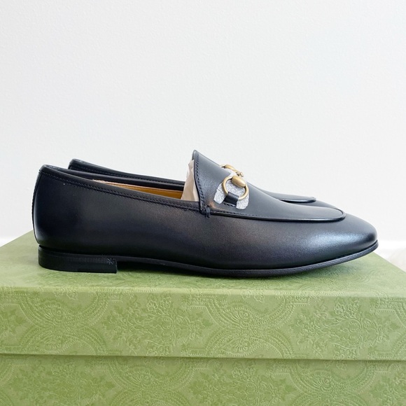 Gucci Jordaan Horsebit Leather Loafer Black Gold size36.5 NEW